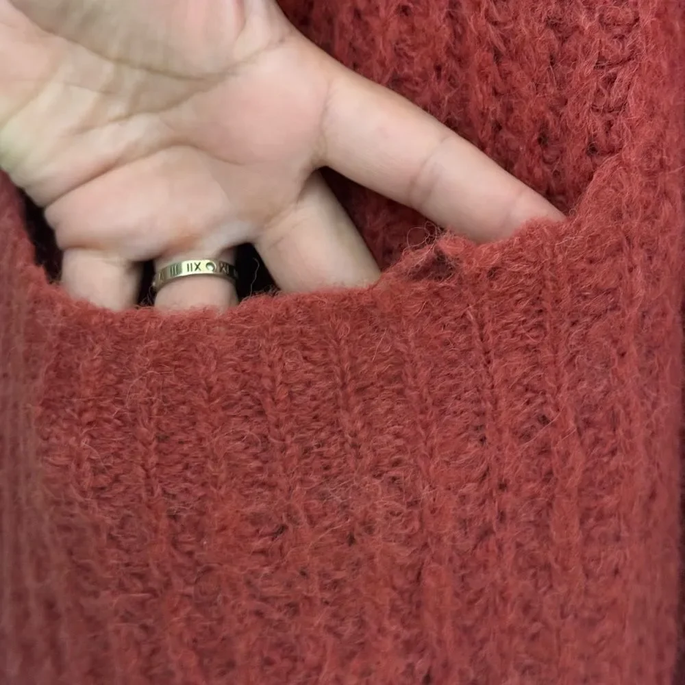 Free People Alpaca Weekend Getaway Red Cardigan Sweater Size XS Oversized fit